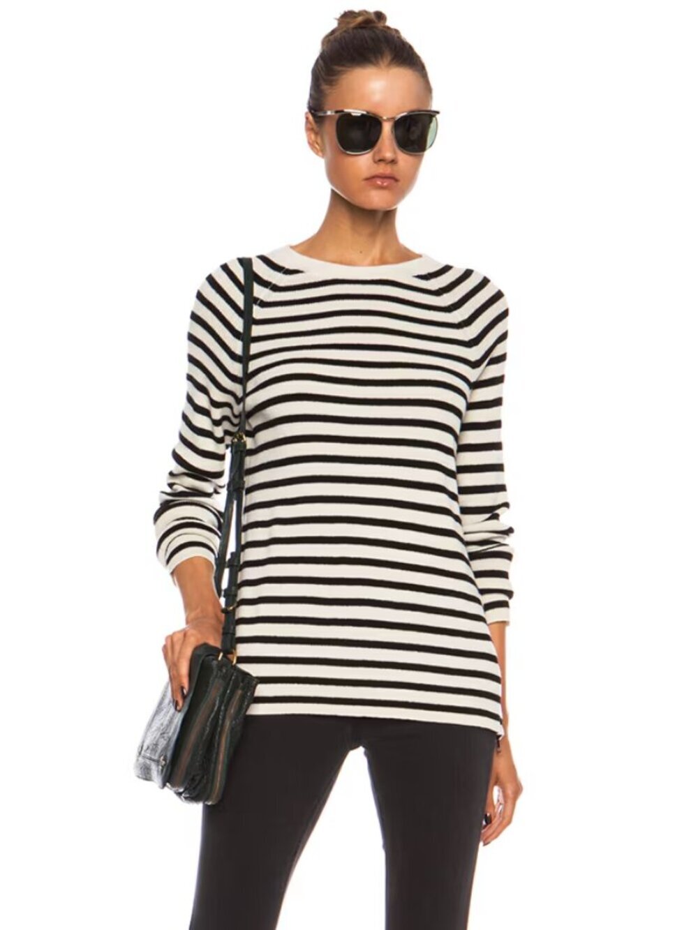 EQUIPMENT Lucien Ivory Black Striped Wool Yak Ribbed Knit Zipper Sweater, Size S